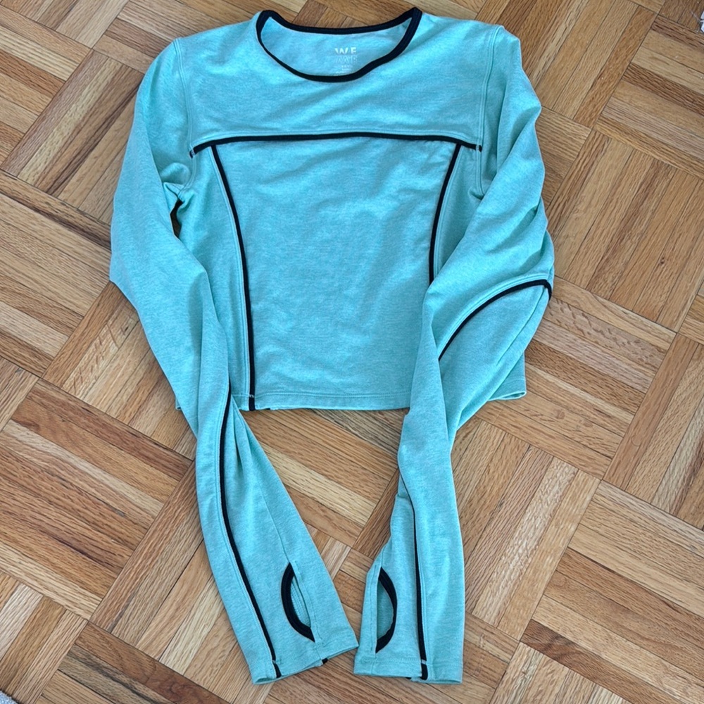 WE ME Light Green and Black Long Sleeve workout shirt with thumb hole
